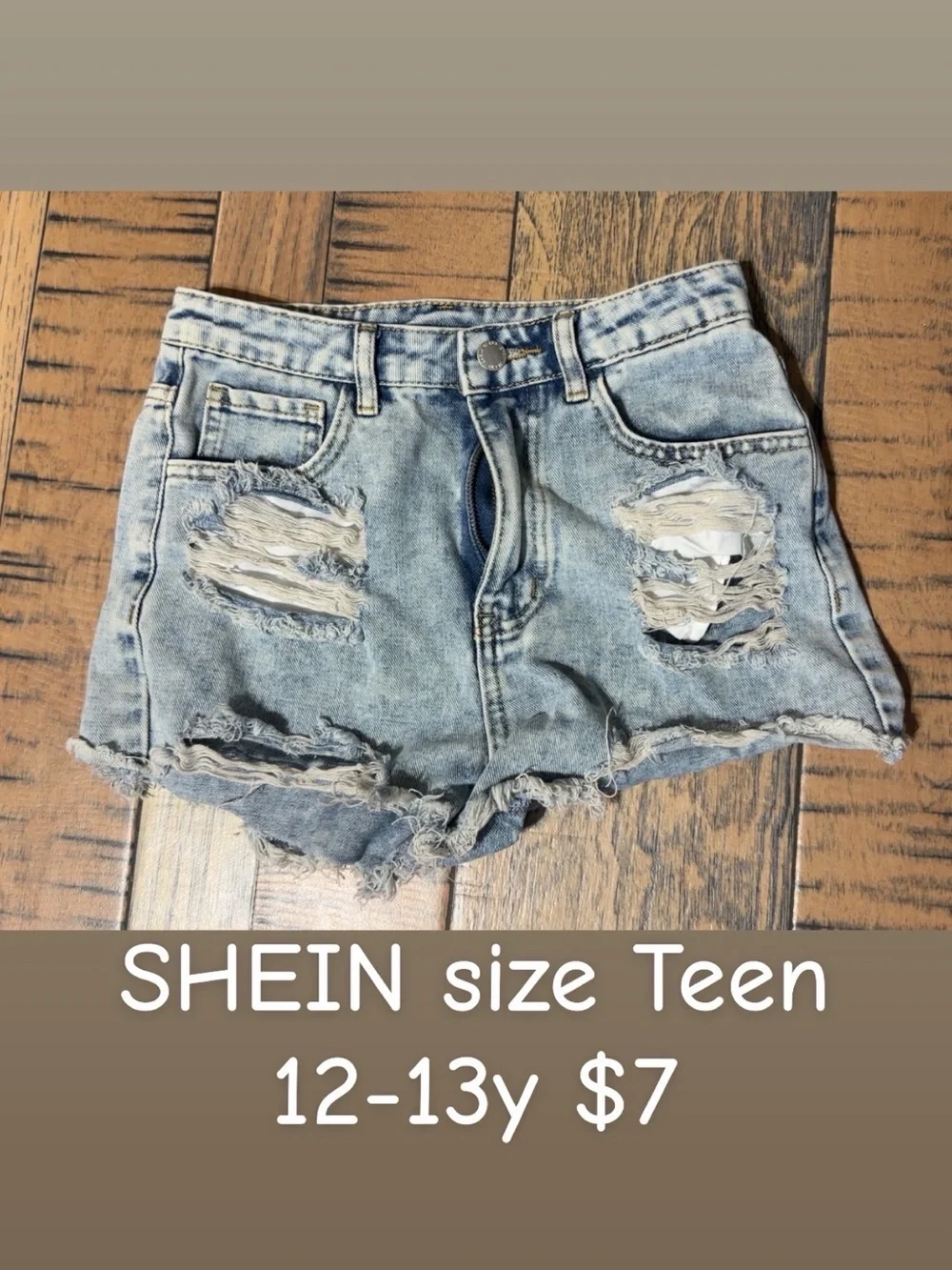 SHEIN Light Blue Distressed Denim Shorts